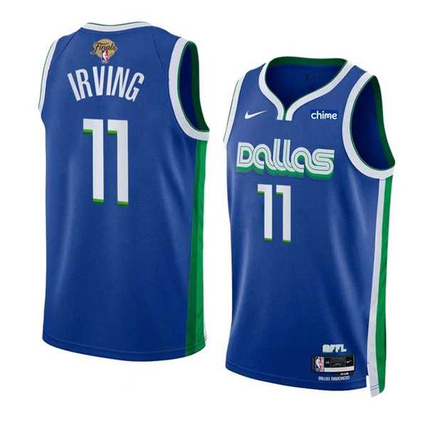 Men%27s Dallas Mavericks #11 Kyrie Irving Blue 2024 Finals City Edition Stitched Basketball Jersey Dzhi->dallas mavericks->NBA Jersey